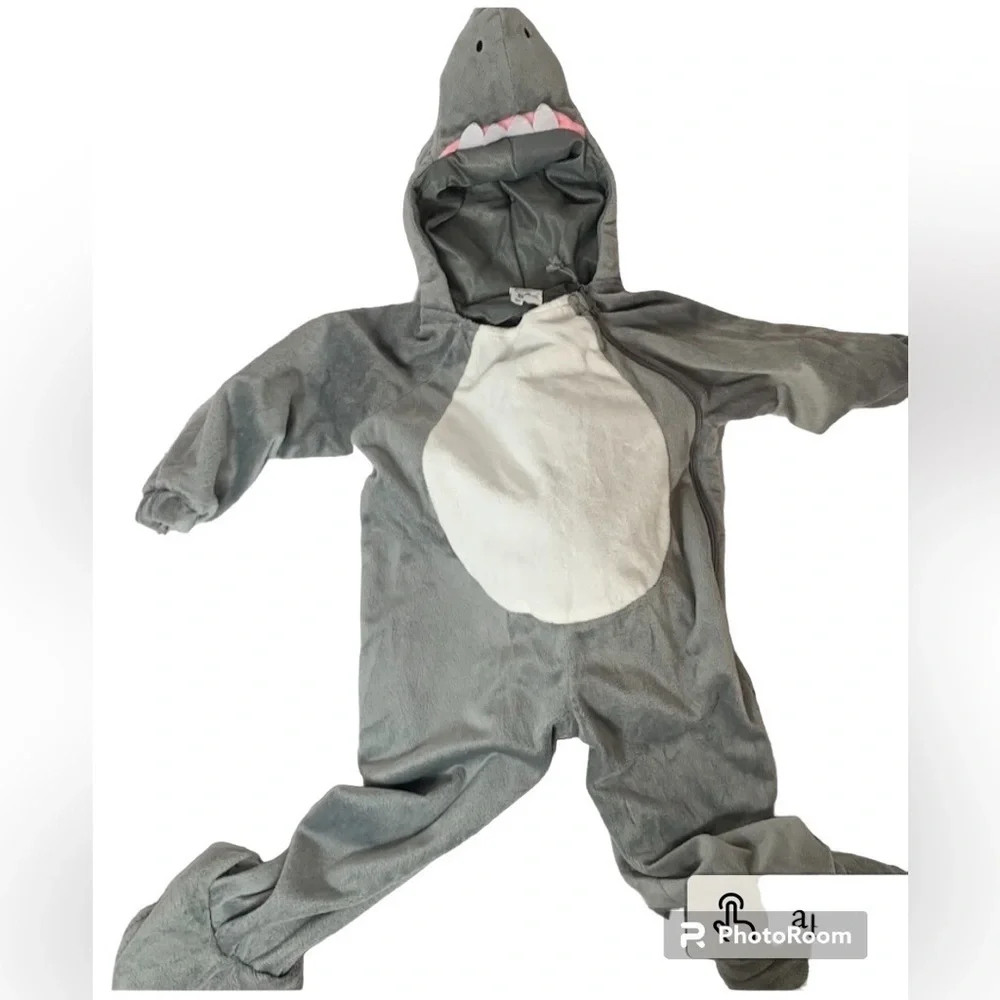 Shark Hooded Costume Boys Girls Toddler Plush Gray Jumpsuit one piece. M-21
